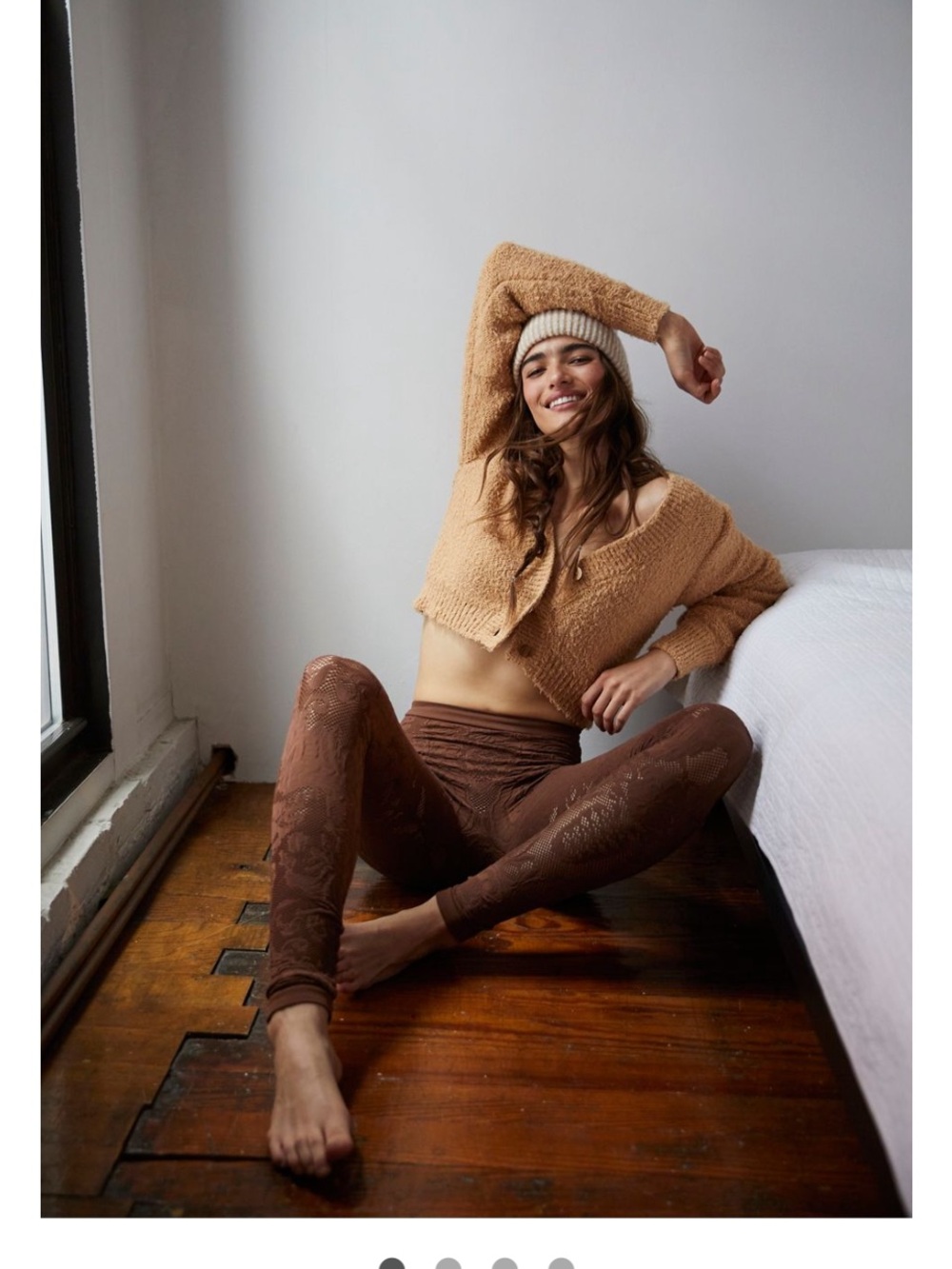 Textured Brown High-Waist Women's lace Leggings